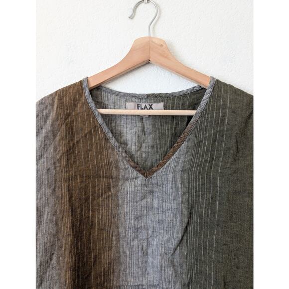 FLAX Linen Stripe Color Block Pullover Blouse Medium Neutral Mocha Brown Natural - Picture 8 of 10